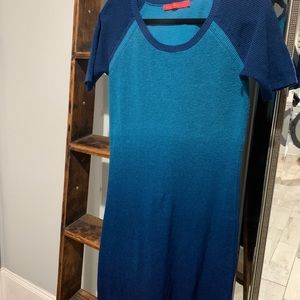 KRIMSON KLOVER Knit Dress Nylon/Wool Blend Blue Ombre Short Sleeve Dress Womens